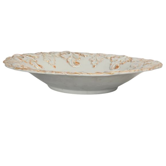 Vintage Meissen Porcelain Bowl Rococco Leaf Purple Gold Relief Luster Floral - Picture 9 of 11